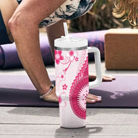 Bula Fiji Tumbler With Handle Pink Plumeria Masi Tapa Pattern - Polynesian Pride