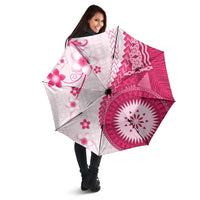 Bula Fiji Umbrella Pink Plumeria Masi Tapa Pattern LT05 - Polynesian Pride