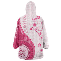 Bula Fiji Wearable Blanket Hoodie Pink Plumeria Masi Tapa Pattern LT05 - Polynesian Pride