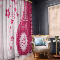 Bula Fiji Window Curtain Pink Plumeria Masi Tapa Pattern - Polynesian Pride