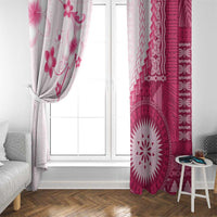 Bula Fiji Window Curtain Pink Plumeria Masi Tapa Pattern - Polynesian Pride