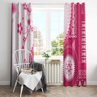 Bula Fiji Window Curtain Pink Plumeria Masi Tapa Pattern - Polynesian Pride