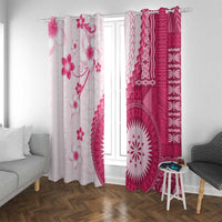 Bula Fiji Window Curtain Pink Plumeria Masi Tapa Pattern - Polynesian Pride