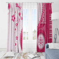 Bula Fiji Window Curtain Pink Plumeria Masi Tapa Pattern - Polynesian Pride