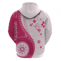 Bula Fiji Zip Hoodie Pink Plumeria Masi Tapa Pattern LT05 - Polynesian Pride