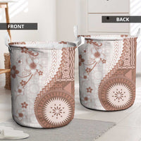 Bula Fiji Laundry Basket Brown Plumeria Masi Tapa Pattern LT05 - Polynesian Pride