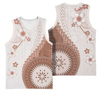 Bula Fiji Basketball Jersey Brown Plumeria Masi Tapa Pattern LT05 - Polynesian Pride