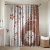 Bula Fiji Bathroom Set Brown Plumeria Masi Tapa Pattern LT05 Shower Curtain Only Brown - Polynesian Pride