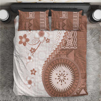 Bula Fiji Bedding Set Brown Plumeria Masi Tapa Pattern - Polynesian Pride