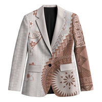 Bula Fiji Blazer Brown Plumeria Masi Tapa Pattern - Polynesian Pride