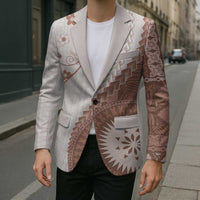 Bula Fiji Blazer Brown Plumeria Masi Tapa Pattern - Polynesian Pride