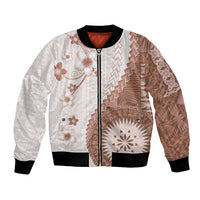 Bula Fiji Bomber Jacket Brown Plumeria Masi Tapa Pattern - Polynesian Pride