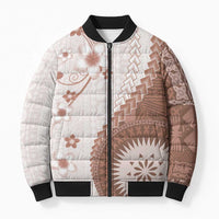 Bula Fiji Bomber Puffer Jacket Brown Plumeria Masi Tapa Pattern LT05 Unisex Brown - Polynesian Pride