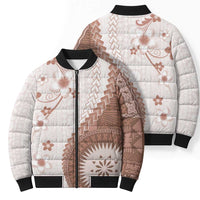 Bula Fiji Bomber Puffer Jacket Brown Plumeria Masi Tapa Pattern LT05 - Polynesian Pride