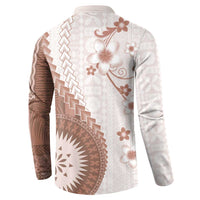 Bula Fiji Button Sweatshirt Brown Plumeria Masi Tapa Pattern LT05 - Polynesian Pride