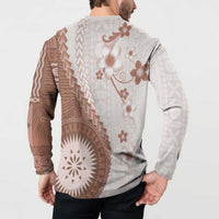 Bula Fiji Button Sweatshirt Brown Plumeria Masi Tapa Pattern LT05 - Polynesian Pride