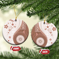 Bula Fiji Ceramic Ornament Brown Plumeria Masi Tapa Pattern - Polynesian Pride
