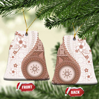 Bula Fiji Ceramic Ornament Brown Plumeria Masi Tapa Pattern - Polynesian Pride