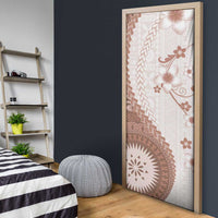 Bula Fiji Door Cover Brown Plumeria Masi Tapa Pattern LT05 - Polynesian Pride