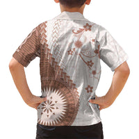 Bula Fiji Family Matching Off Shoulder Maxi Dress and Hawaiian Shirt Brown Plumeria Masi Tapa Pattern - Polynesian Pride