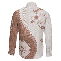 Bula Fiji Family Matching Off Shoulder Maxi Dress and Hawaiian Shirt Brown Plumeria Masi Tapa Pattern - Polynesian Pride