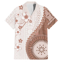 Bula Fiji Family Matching Off Shoulder Short Dress and Hawaiian Shirt Brown Plumeria Masi Tapa Pattern - Polynesian Pride