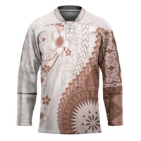 Bula Fiji Hockey Jersey Brown Plumeria Masi Tapa Pattern LT05 Unisex Brown - Polynesian Pride
