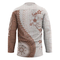 Bula Fiji Hockey Jersey Brown Plumeria Masi Tapa Pattern LT05 - Polynesian Pride