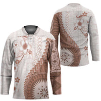 Bula Fiji Hockey Jersey Brown Plumeria Masi Tapa Pattern LT05 - Polynesian Pride
