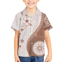 Bula Fiji Kid Hawaiian Shirt Brown Plumeria Masi Tapa Pattern LT05 Kid Brown - Polynesian Pride