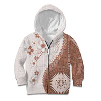 Bula Fiji Kid Hoodie Brown Plumeria Masi Tapa Pattern - Polynesian Pride