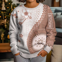 Bula Fiji Kid Ugly Christmas Sweater Brown Plumeria Masi Tapa Pattern - Polynesian Pride