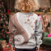 Bula Fiji Kid Ugly Christmas Sweater Brown Plumeria Masi Tapa Pattern - Polynesian Pride
