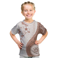 Bula Fiji Kid T Shirt Brown Plumeria Masi Tapa Pattern LT05 Brown - Polynesian Pride