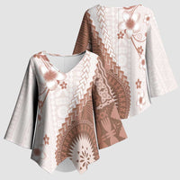 Bula Fiji Kimono Sleeve Blouse Brown Plumeria Masi Tapa Pattern LT05 - Polynesian Pride