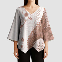 Bula Fiji Kimono Sleeve Blouse Brown Plumeria Masi Tapa Pattern LT05 - Polynesian Pride