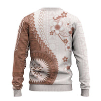 Bula Fiji Ugly Christmas Sweater Brown Plumeria Masi Tapa Pattern - Polynesian Pride