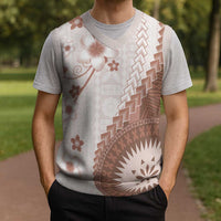 Bula Fiji Christmas Knitted V-Neck Vest Brown Plumeria Masi Tapa Pattern - Polynesian Pride