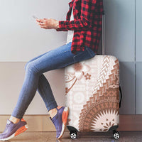 Bula Fiji Luggage Cover Brown Plumeria Masi Tapa Pattern - Polynesian Pride