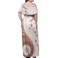 Bula Fiji Off Shoulder Maxi Dress Brown Plumeria Masi Tapa Pattern - Polynesian Pride