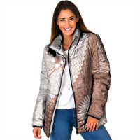 Bula Fiji Padded Jacket Brown Plumeria Masi Tapa Pattern LT05 Women Brown - Polynesian Pride