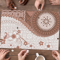 Bula Fiji Puzzle Brown Plumeria Masi Tapa Pattern LT05 - Polynesian Pride