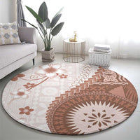 Bula Fiji Round Carpet Brown Plumeria Masi Tapa Pattern - Polynesian Pride