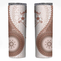 Bula Fiji Skinny Tumbler Brown Plumeria Masi Tapa Pattern - Polynesian Pride