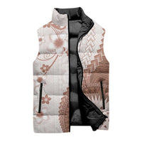 Bula Fiji Sleeveless Puffer Jacket Brown Plumeria Masi Tapa Pattern LT05 - Polynesian Pride