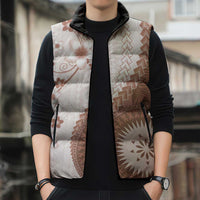 Bula Fiji Sleeveless Puffer Jacket Brown Plumeria Masi Tapa Pattern LT05 - Polynesian Pride
