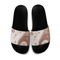 Bula Fiji Slide Sandals Brown Plumeria Masi Tapa Pattern - Polynesian Pride