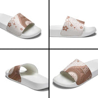 Bula Fiji Slide Sandals Brown Plumeria Masi Tapa Pattern - Polynesian Pride