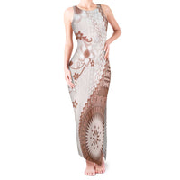 Bula Fiji Tank Maxi Dress Brown Plumeria Masi Tapa Pattern LT05 Women Brown - Polynesian Pride
