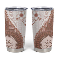 Bula Fiji Tumbler Cup Brown Plumeria Masi Tapa Pattern - Polynesian Pride